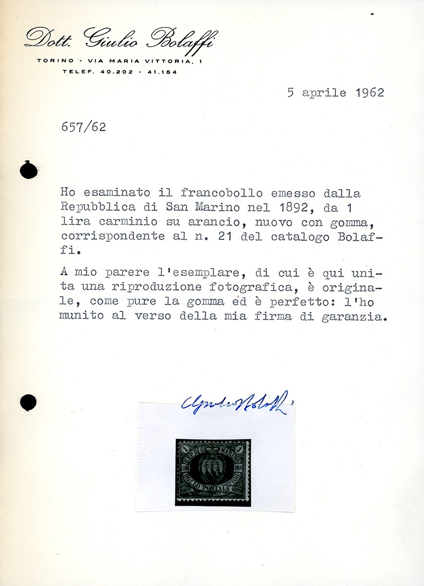 1892, 1 Lira Carminio su Giallo Stemma, gomma originale integra