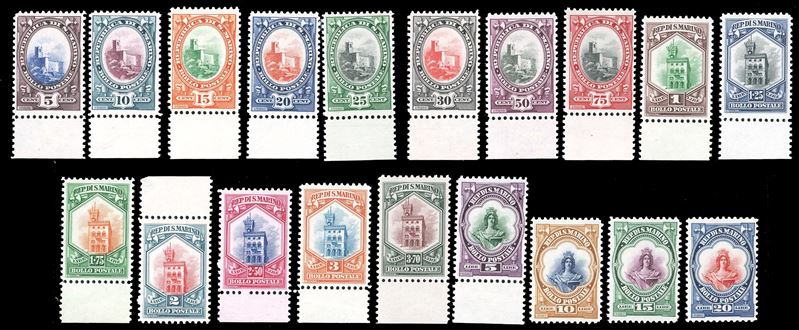 1929/35 - Veduta, Palazzo del Consiglio e busto della Libertà, serie completa (141/158), nuovi, gomma originale integra, perfetti e di ottima qualità. Cert. Ferrario per i due alti valori.  - Auction Philately - Cambi Casa d'Aste