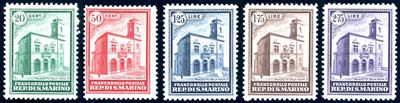 Francobolli, Palazzetto della Posta, serie completa (159/163), gomma originale integra