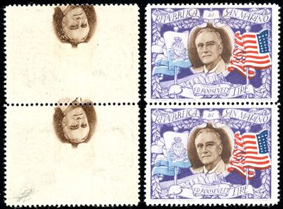 1947, 5 Lire Roosevelt, stampa dell'effigie recto-verso, coppia verticale
