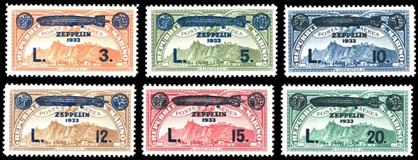 1933 - Zeppelin, serie completa (11/16), gomma originale integra, perfetti e molto freschi. Cert. commerciale.