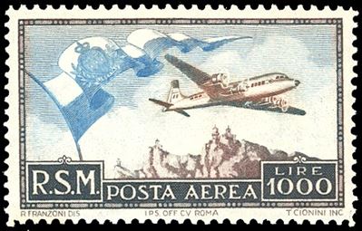 E. Diena e Ferrario, 1.000 lire Bandiera (1951), gomma originale