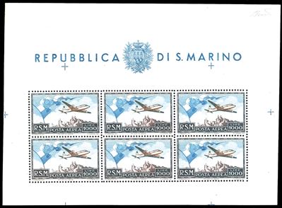 Avi, 1951 - 1.000 lire Bandierone, foglietto (13), gomma originale integra