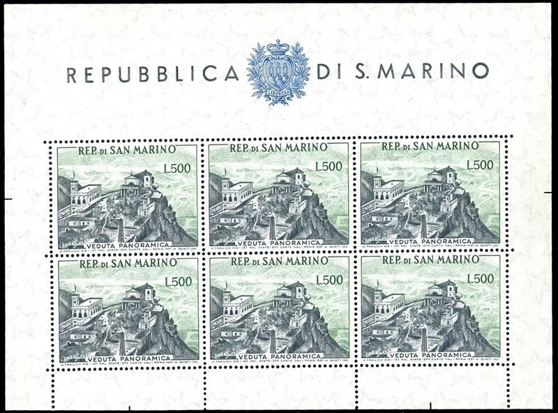 1958 - 500 lire Panorama, foglietto (18), nuovo, gomma originale integra, perfetto. Cert. Ferrario.  - Auction Philately - Cambi Casa d'Aste