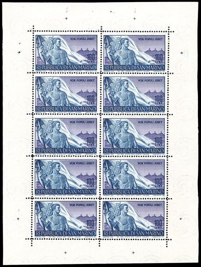 G.Bolaffi, 1948 - 100 Lire Lavoratori, Minifoglio originale