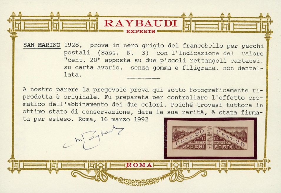 Francobollo, Prova in nero grigio con indicazione del valore '20 cent.'
