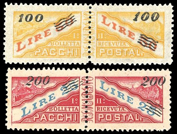 1948/50 - Soprastampati, serie completa (33/34), nuovi, gomma originale integra e perfetti. Ferrario.