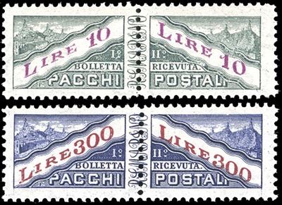 Ferrario, Serie completa di francobolli da 10 lire e 300 lire, 1953, filigrana ruota