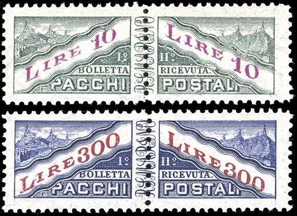 1953 - 10 lire e 300 lire, filigrana ruota, serie completa (35/36), nuovi, gomma originale integra, perfetti. Ferrario.