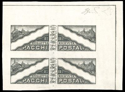 E.Diena, Prova in nero grigio per pacchi, 1928