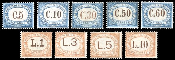 1925 - Colori cambiati, serie completa (19/27), gomma originale integra, perfetti. Ferrario per gli alti valori.