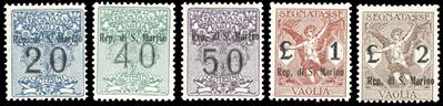Ferrario, Serietta di 5 valori Soprastampati, 1924, francobolli nuovi