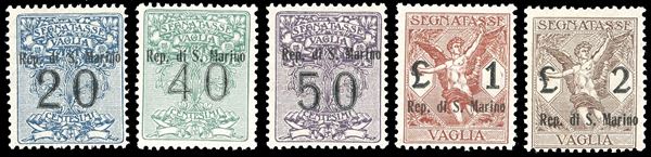 1924 - Soprastampati, serietta di 5 valori (1/5), nuovi, gomma originale integra, perfetti. Ottima qualità. Ferrario.