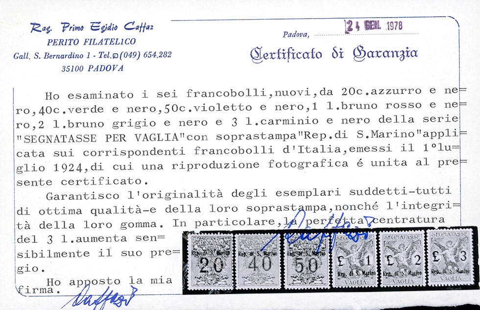 Francobollo, 3 lire soprastampato del 1924, nuovo con gomma originale integra