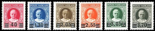 1934/37 - Provvisoria, serie completa (35/40), nuovi, gomma originale integra, perfetti e di ottima qualità. Cert. Ferrario.