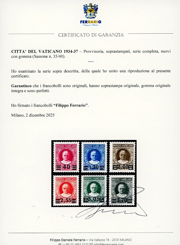 1934/37, Provvisoria, serie completa (35/40), gomma originale integra