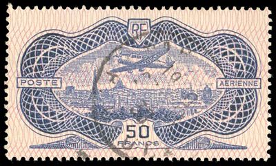 Francia, Francobollo aereo da 50 fr. Burelè (A15), usato, 1936