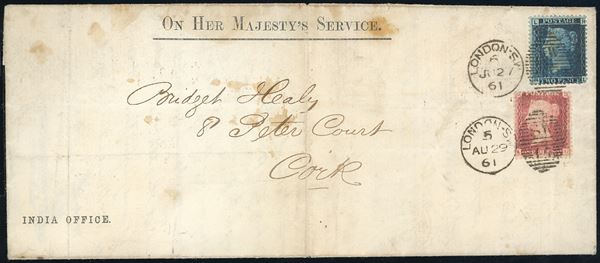 GRAN BRETAGNA 1861 - Unusual cover sent two times (redirected), withdouble different franking.