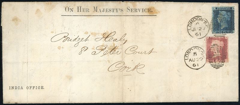 GRAN BRETAGNA 1861 - Unusual cover sent two times (redirected), withdouble different franking.  - Auction Philately - Cambi Casa d'Aste