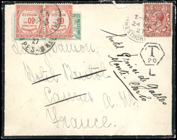 GRAN BRETAGNA/FRANCIA/MONACO 1927 - Redirected, with postage due. Rare.