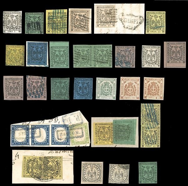 MODENA 1852/1859 - Bell'insieme di oltre 30 esemplari del periodo, nuovi o usati, con ottime presenze ed alcune varietà. Due certificati. Ottimo per dettaglio, occasione.