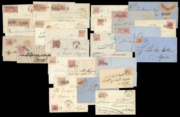 NAPOLI 1858/1861 - Lotto di 25 lettere affrancate del periodo con buona varietà di annulli. Buon valore di catalogo. Ex collezione Imperato.