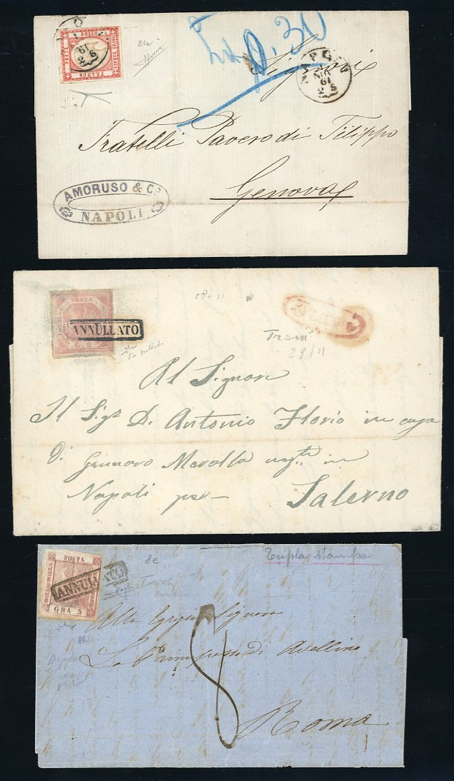 Napoli, Lotto di 25 lettere affrancate (1858-1861) con varietà di annulli