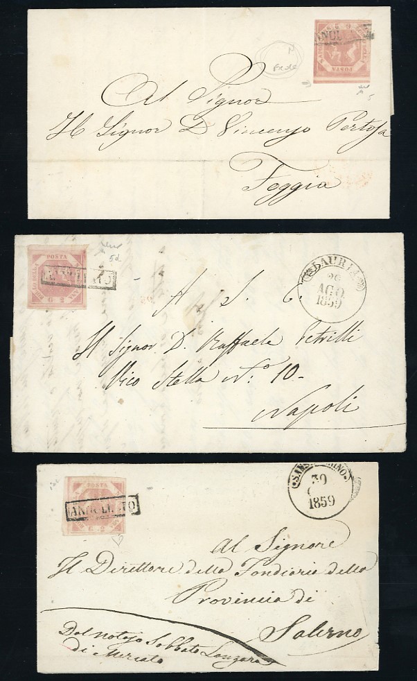 Napoli, Lotto di 25 lettere affrancate (1858-1861) con varietà di annulli