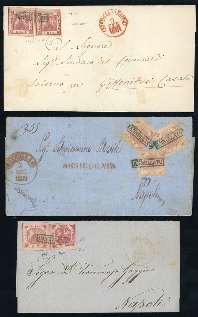 Napoli, Lotto di 25 lettere affrancate (1858-1861) con varietà di annulli