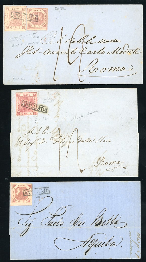 Napoli, Lotto di 25 lettere affrancate (1858-1861) con varietà di annulli