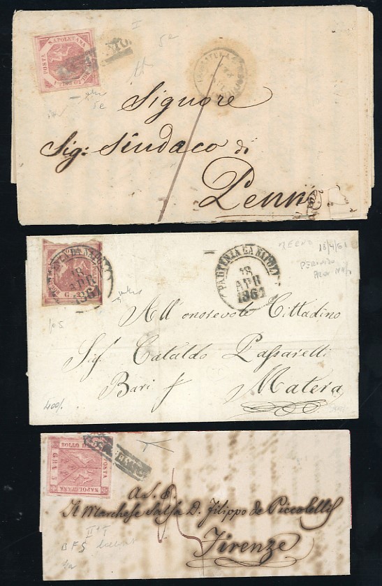 Napoli, Lotto di 25 lettere affrancate (1858-1861) con varietà di annulli