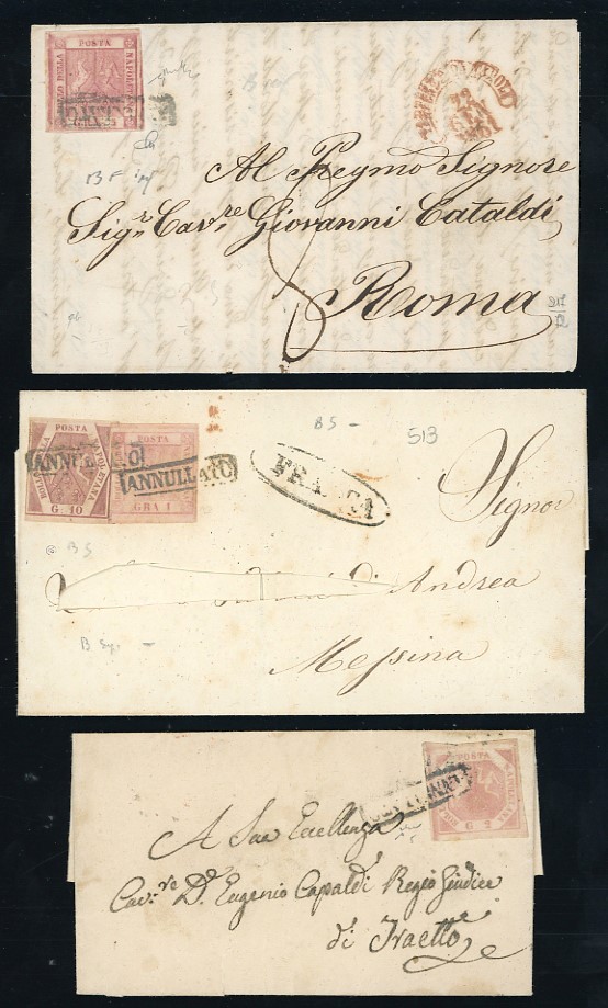 Napoli, Lotto di 25 lettere affrancate (1858-1861) con varietà di annulli