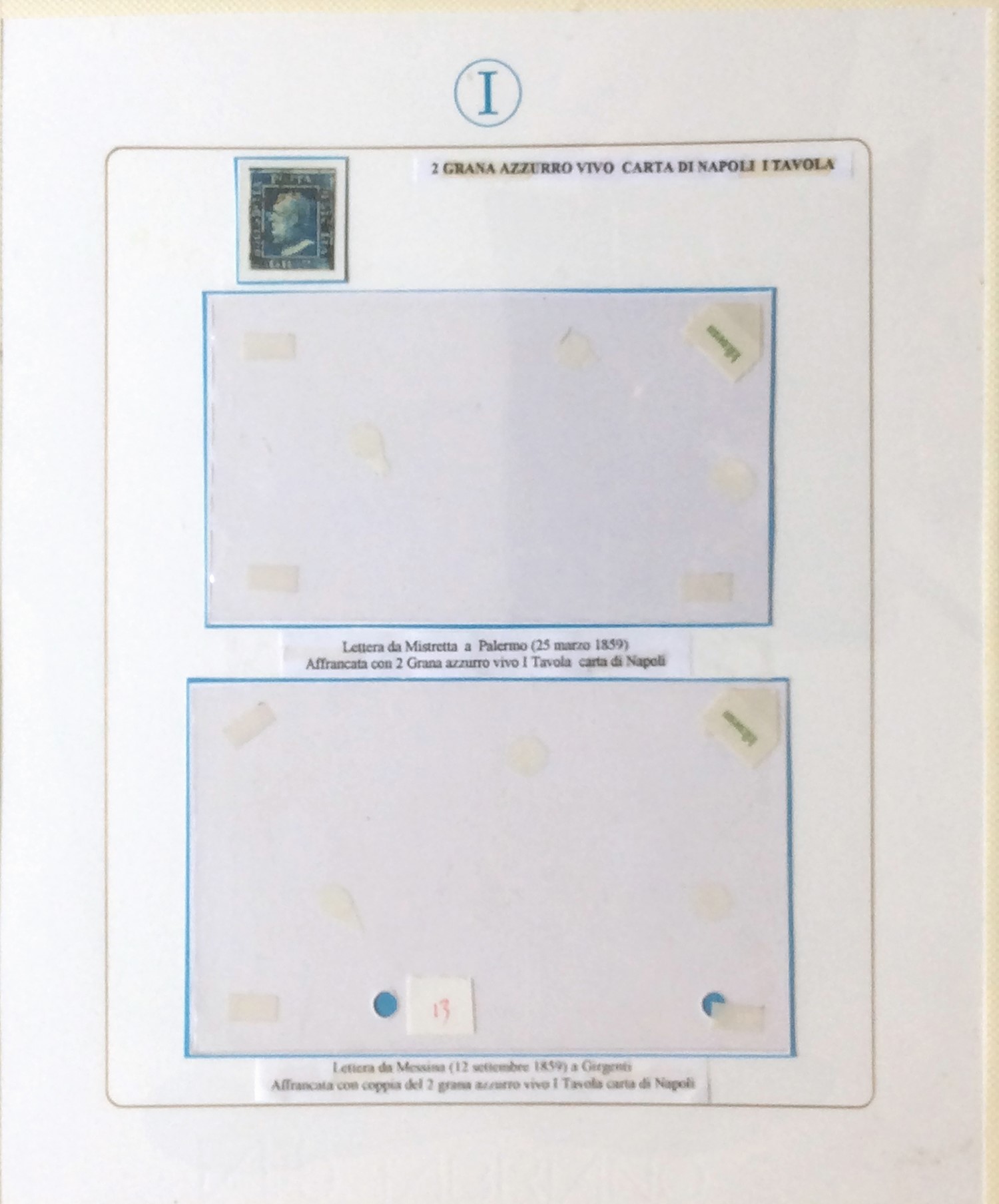 Collezione di francobolli della Sicilia 1859/1860, 46 esemplari e 10 lettere