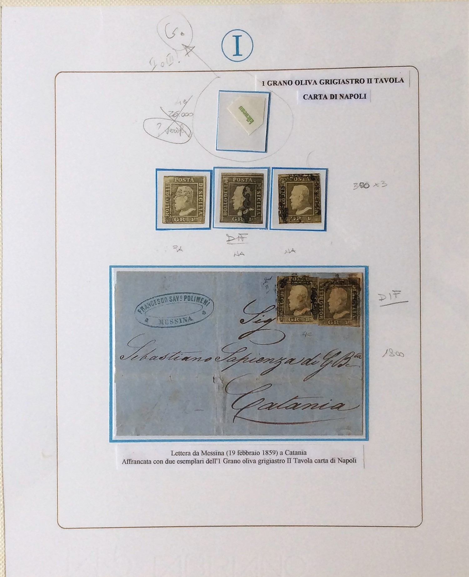 Collezione di francobolli della Sicilia 1859/1860, 46 esemplari e 10 lettere