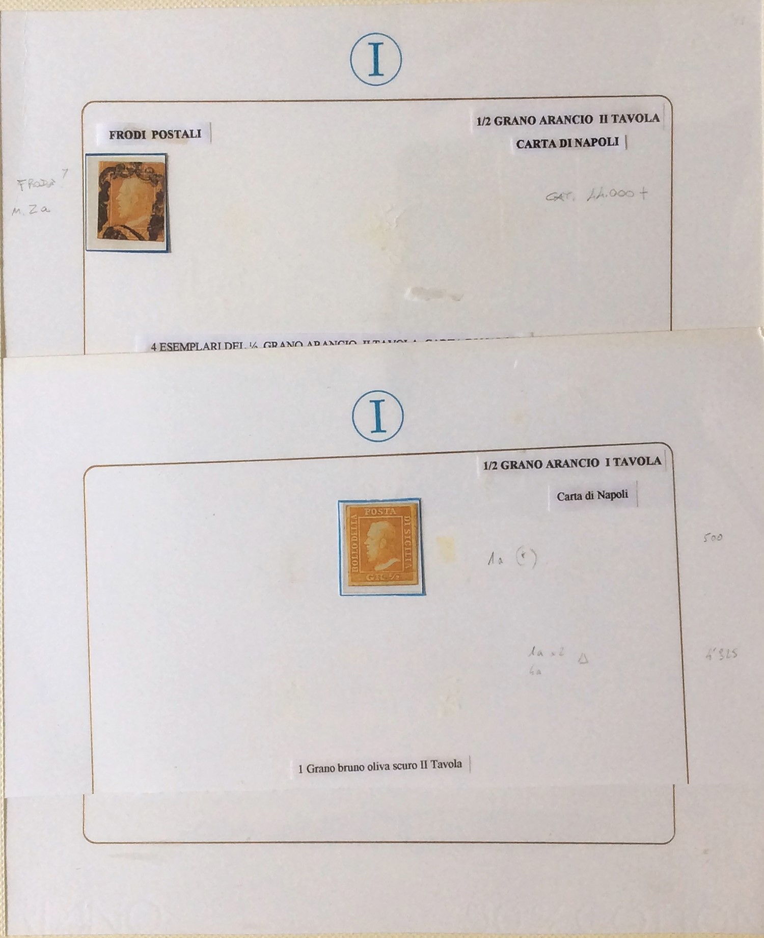Collezione di francobolli della Sicilia 1859/1860, 46 esemplari e 10 lettere