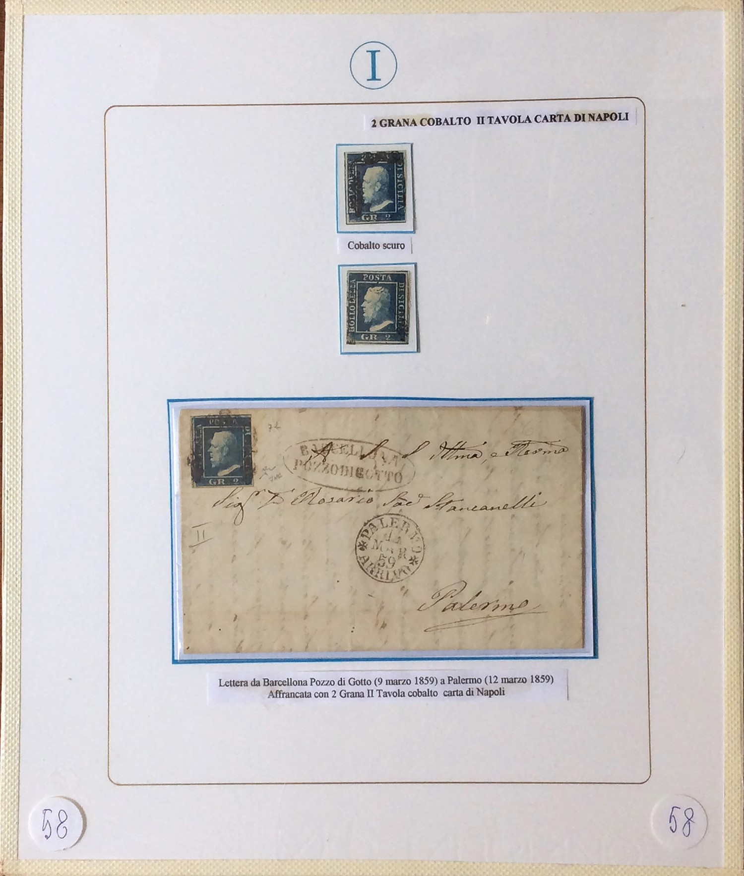 Collezione di francobolli della Sicilia 1859/1860, 46 esemplari e 10 lettere