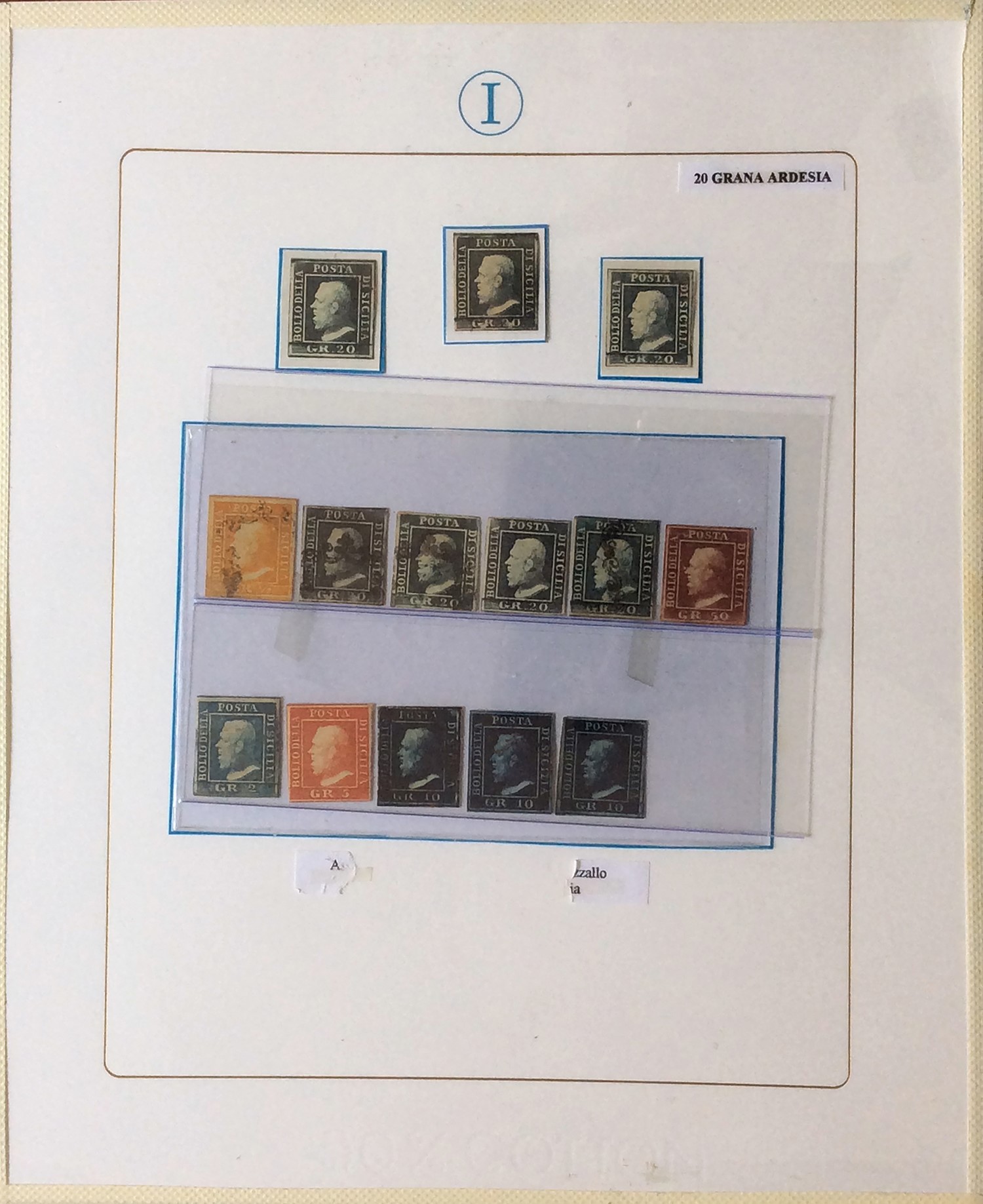 Collezione di francobolli della Sicilia 1859/1860, 46 esemplari e 10 lettere