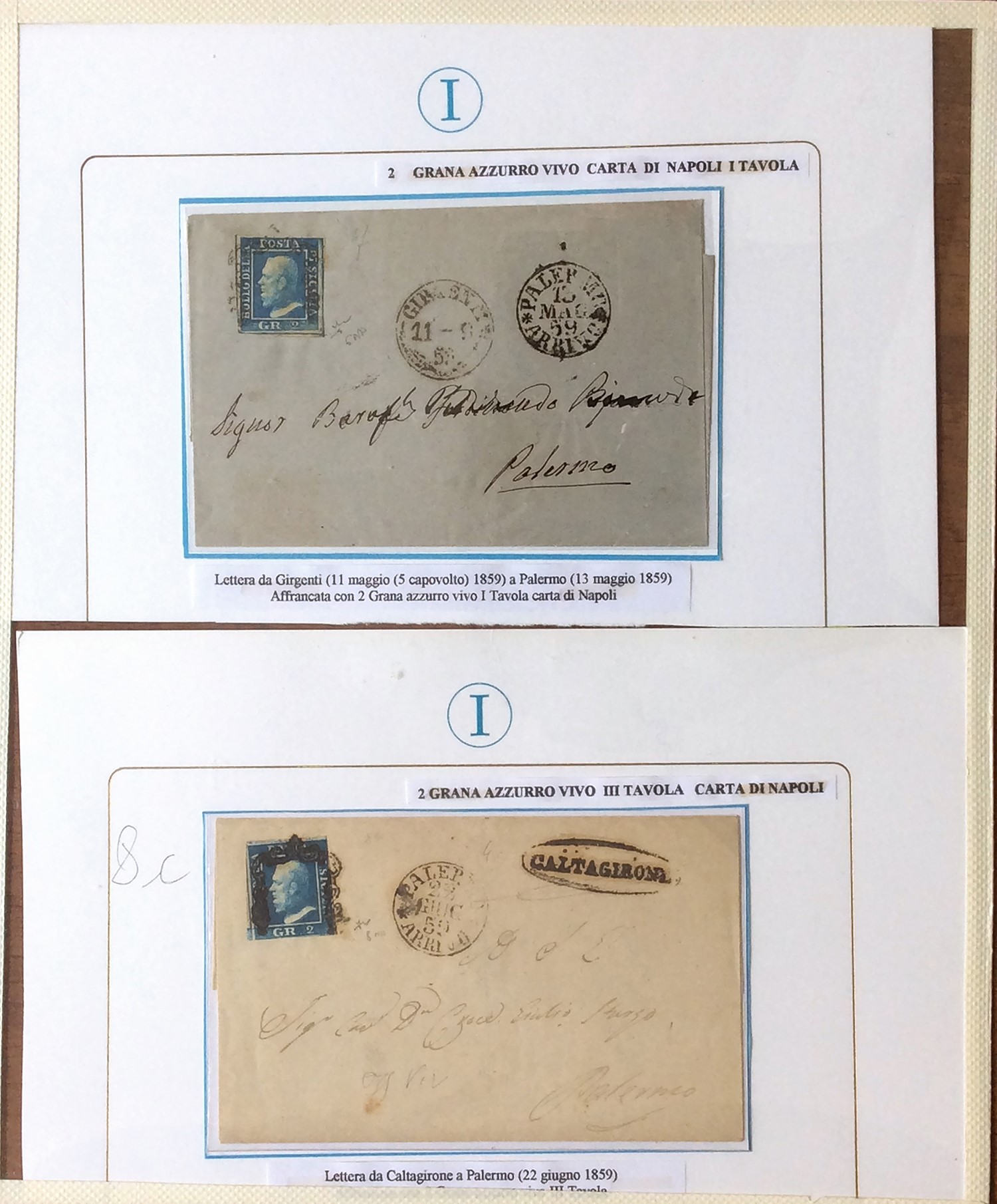 Collezione di francobolli della Sicilia 1859/1860, 46 esemplari e 10 lettere