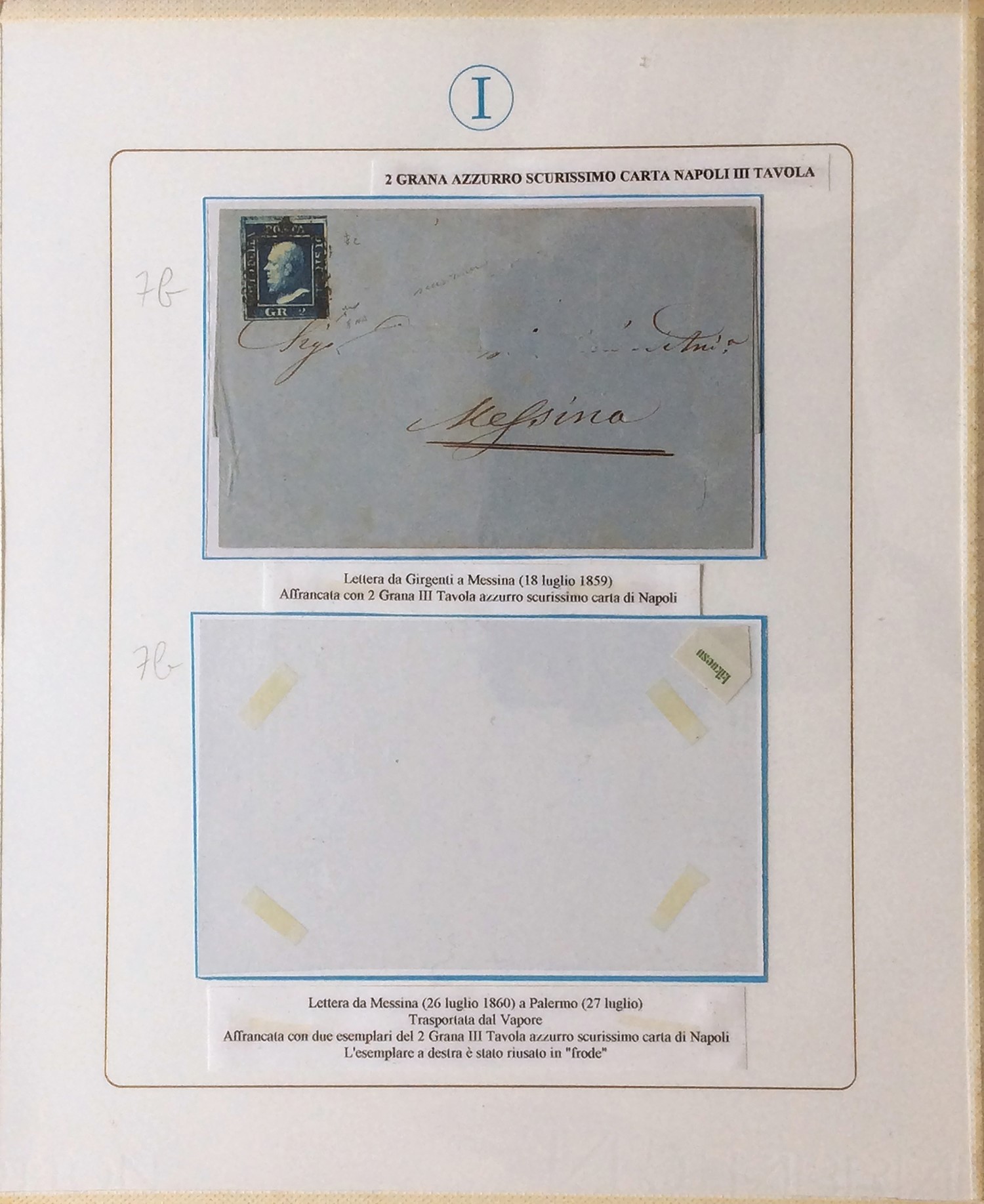 Collezione di francobolli della Sicilia 1859/1860, 46 esemplari e 10 lettere