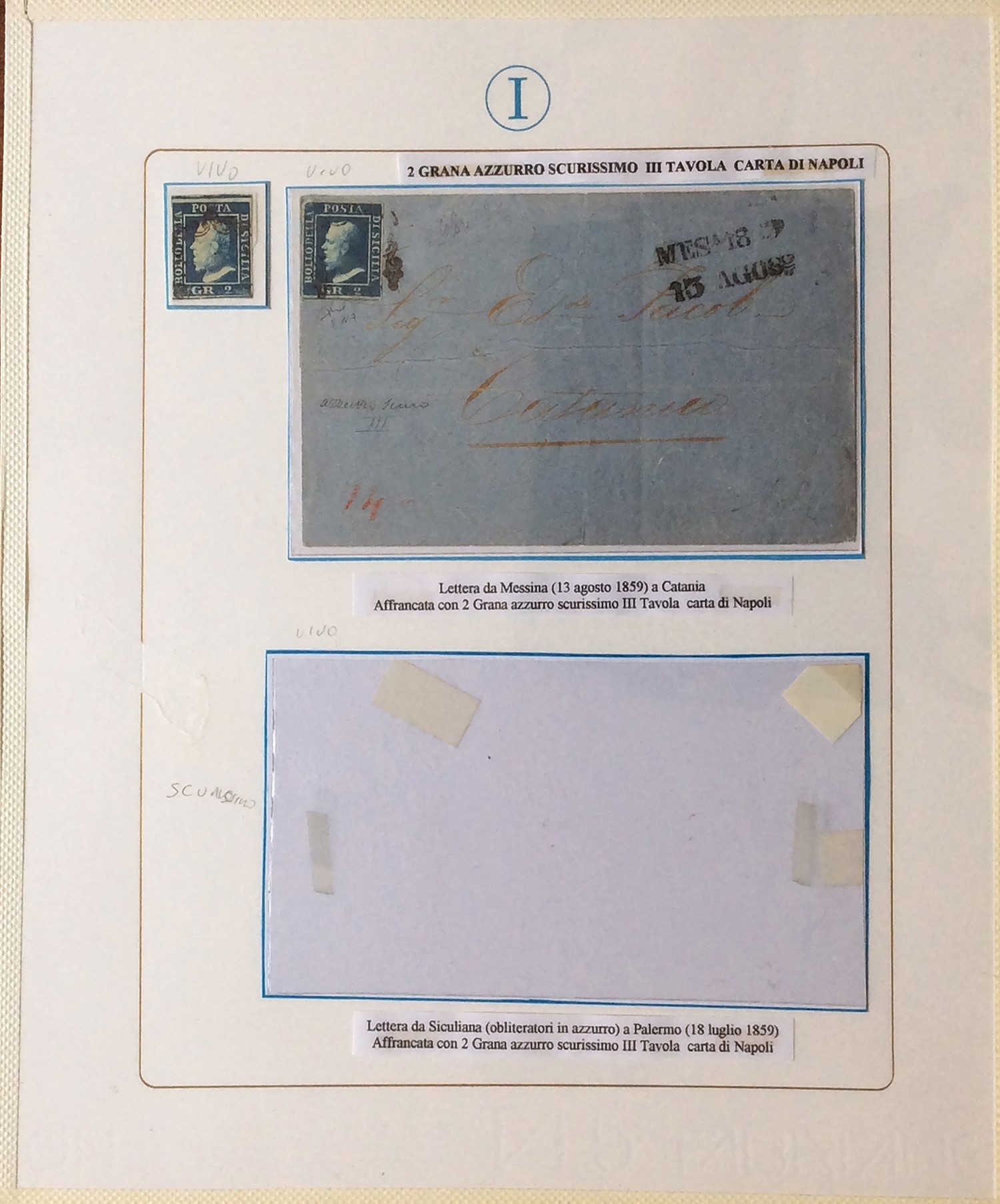 Collezione di francobolli della Sicilia 1859/1860, 46 esemplari e 10 lettere