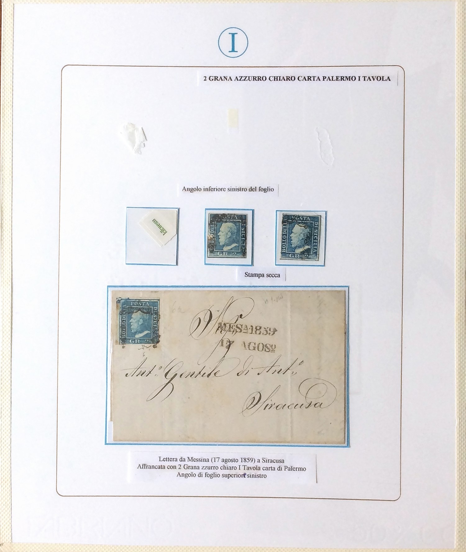 Collezione di francobolli della Sicilia 1859/1860, 46 esemplari e 10 lettere