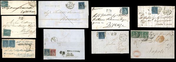 TOSCANA 1852/1858 - Bell'insieme di 8 lettere ed un grande frammento, con affrancature e annulli del periodo. Diverse firmate da noti periti. Ottimo per dettaglio. Ex coll. Imperato.