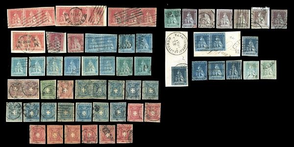 TOSCANA 1852/1860 - Insieme di francobolli e frammenti usati delle varie emissioni, varietà di tinte e carte non conteggiate. Qualità mista. Ex collezione Imperato.