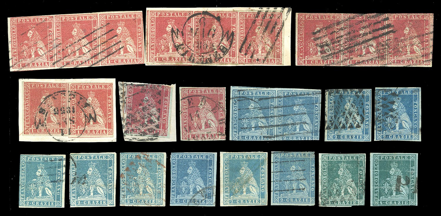 Toscana, Insieme di francobolli e frammenti usati (1852-1860)