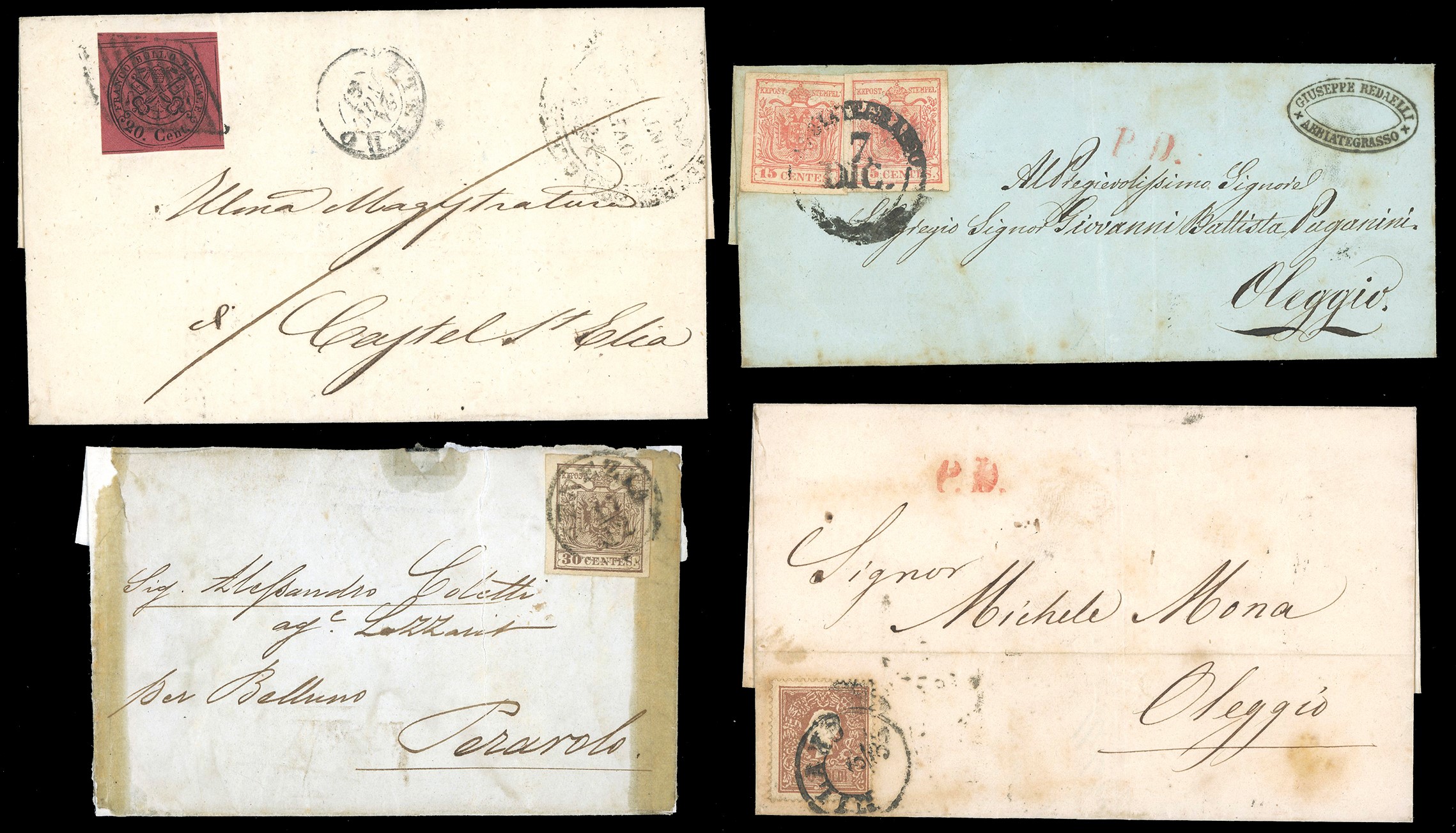 Francobolli e lettere, Antichi Stati Italiani 1850-1870