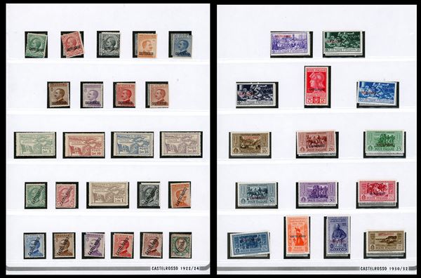 CASTELROSSO 1922 - Tutte le emissioni dell'isola, serie complete (1/9,10/14,15/24,25/29,30/39), gomma originale integra, perfetti, ottima qualità, in pagine d'album.