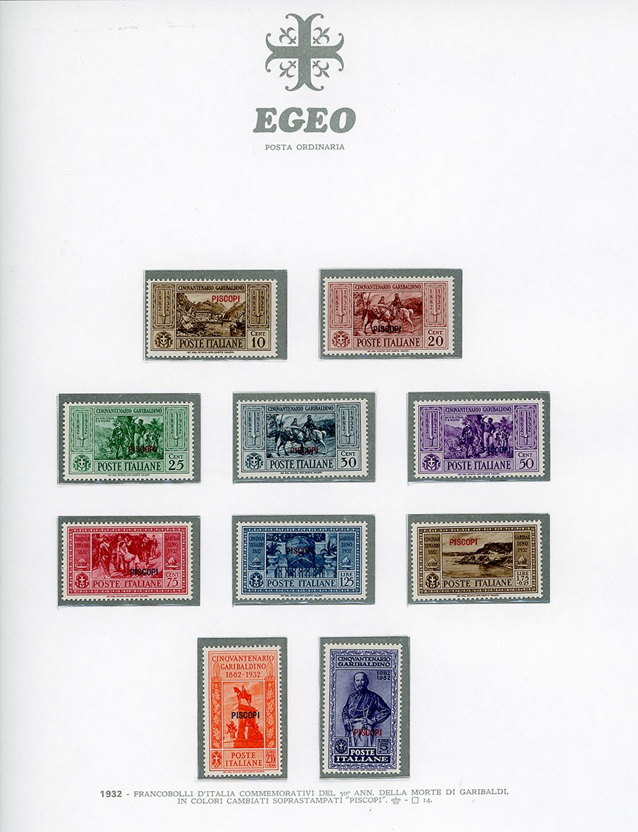 Garibaldi, Serie completa dei francobolli delle isole Egee del 1932, inclusi Castelrosso e la pos...