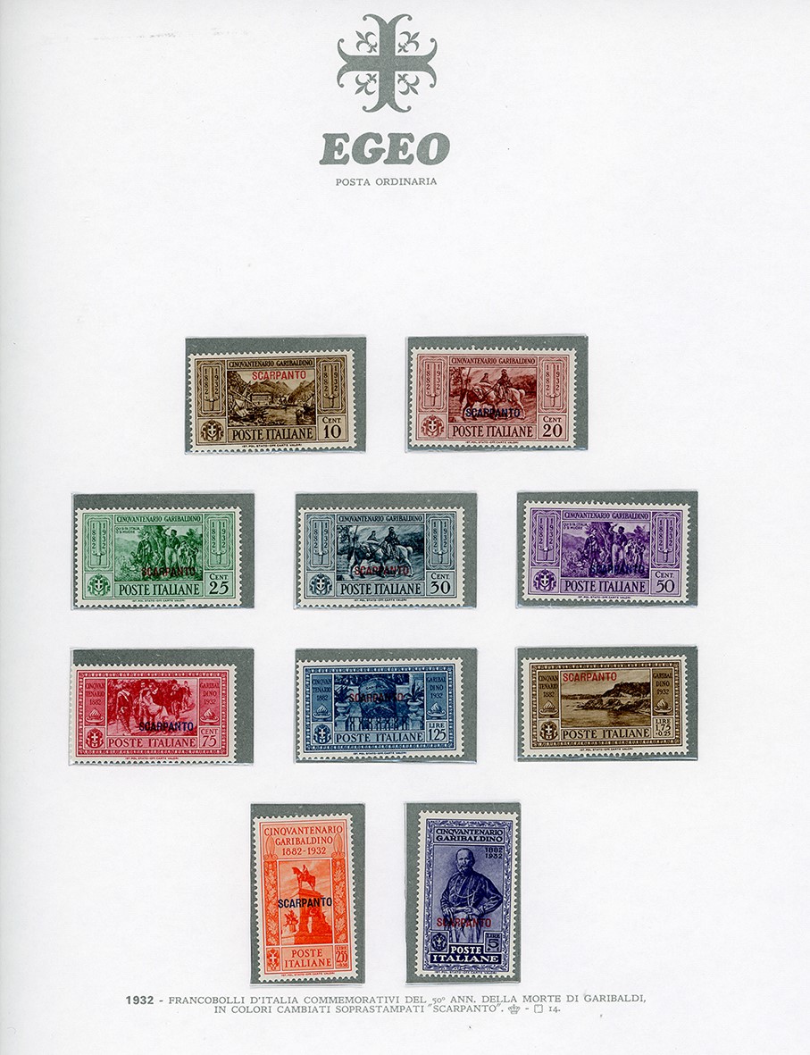 Garibaldi, Serie completa dei francobolli delle isole Egee del 1932, inclusi Castelrosso e la pos...