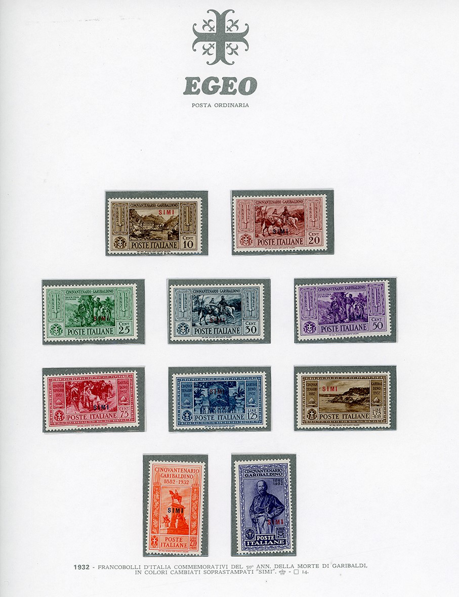 Garibaldi, Serie completa dei francobolli delle isole Egee del 1932, inclusi Castelrosso e la pos...