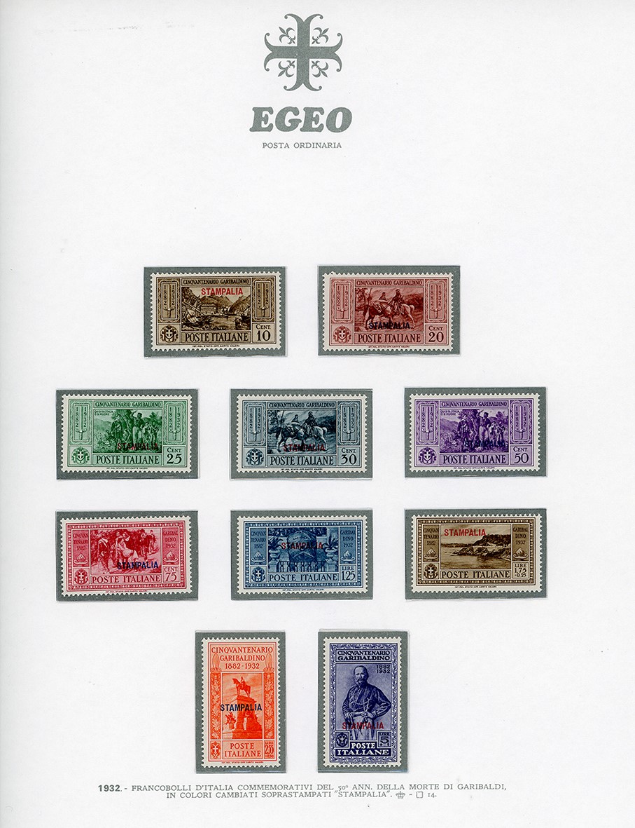 Garibaldi, Serie completa dei francobolli delle isole Egee del 1932, inclusi Castelrosso e la pos...